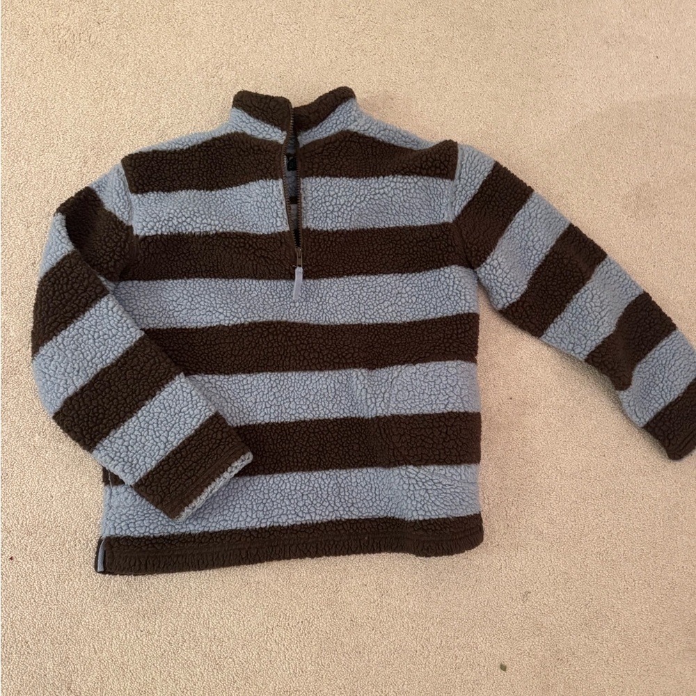 Mini Boden Men's Zip-Up Striped Sweater - Blue and Brown